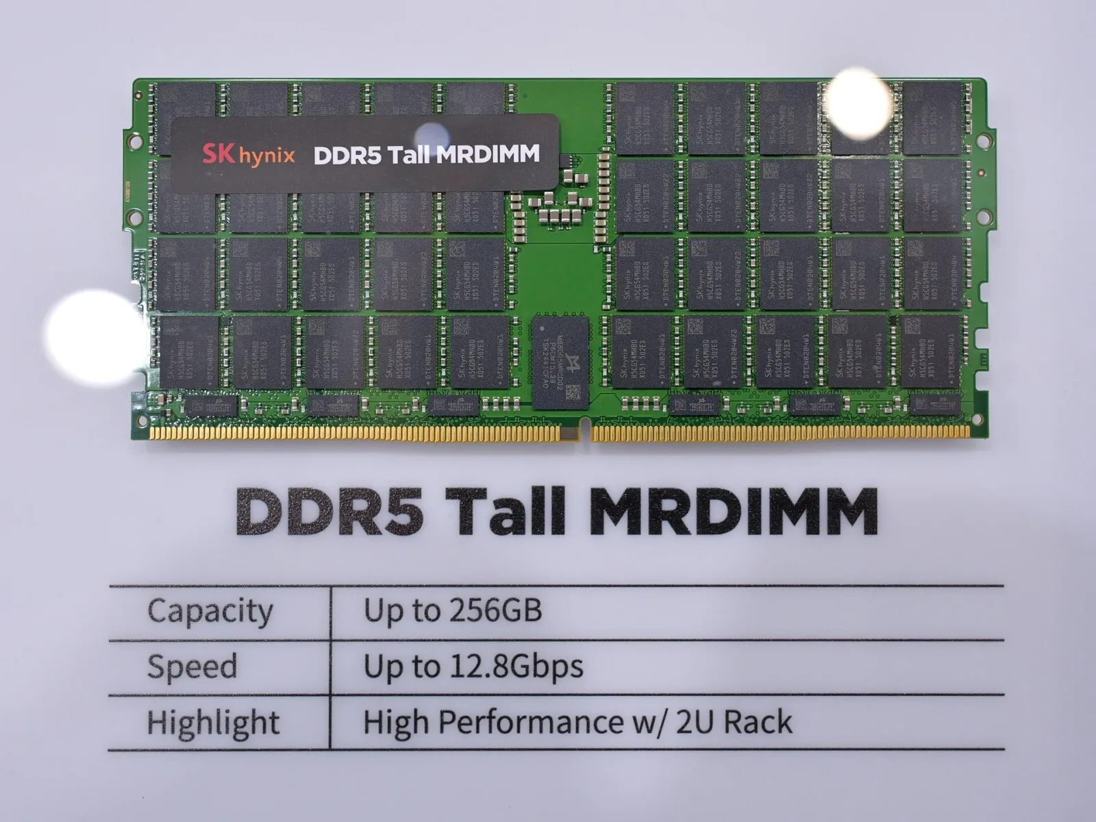An SK hynix DDR5 Tall MRDIMM server memory module of up to 256 GB on display at Computex 2025 in Taipei